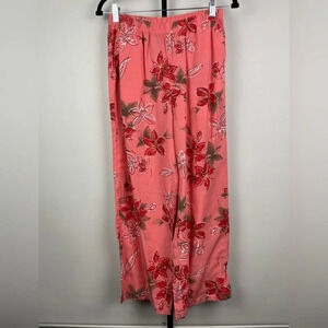 TSD Two‎ Star Dog Pink Painted Floral Elastic Waist Tencel Linen Blend Pants